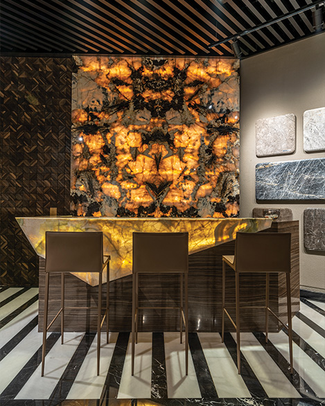 About 2 Natural Stones Direct from Quarry Owners, Manufacturers, and Exporters. Backlit onyx stone wall with a marble bar counter and modern high chairs