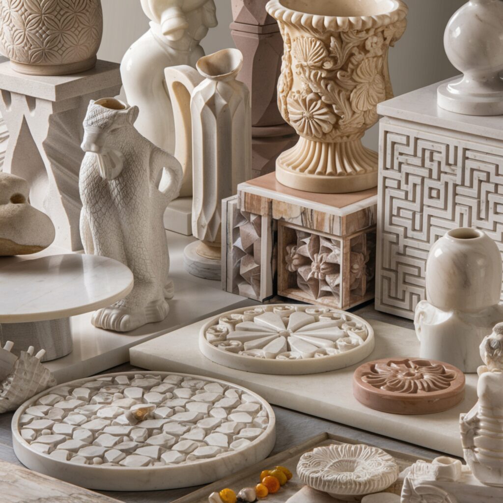 About 5 Natural Stones Direct from Quarry Owners, Manufacturers, and Exporters. Decorative items on display made with natural stones