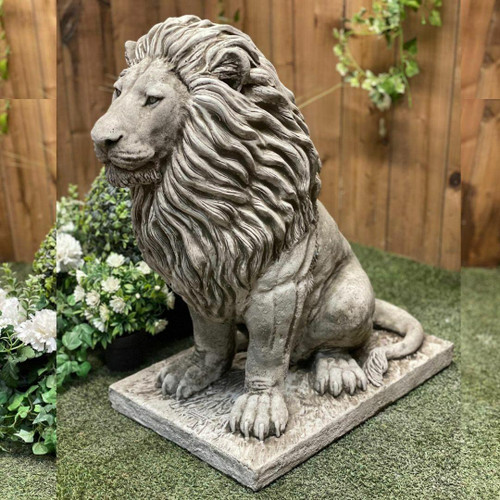 large sitting regal lion statue for garden her42 regal lion 38096